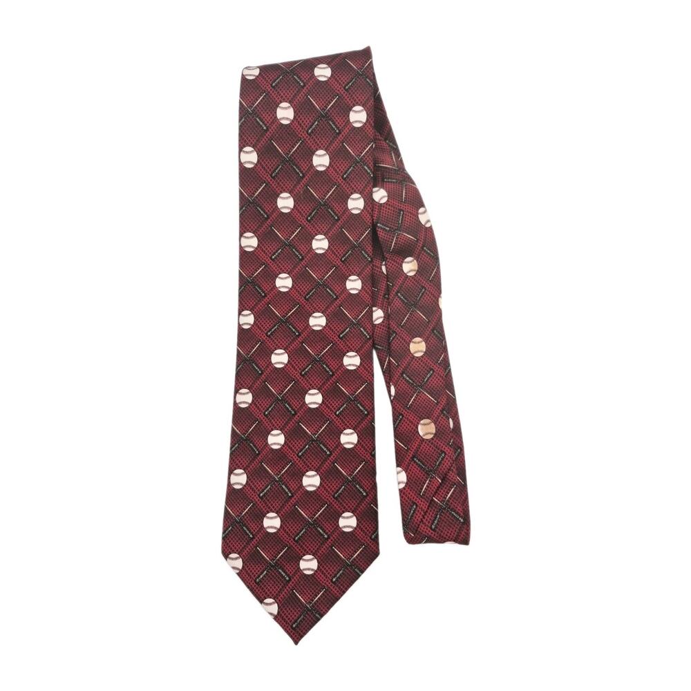 Parquet Baseball Themed Tie Red White Blue Polyester 4x58"